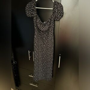 MISSGUIDED RUCHED BUST MILKMAID MIDI DRESS POLKA DOT